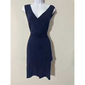 TART Collections Navy Blue Sleeveless Wrap Style V Neck Midi Dress Size L